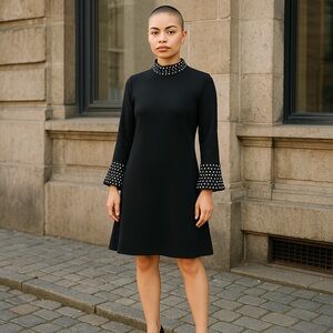 Karl Lagerfeld Paris Navy Shift Dress with Faux Pearl Accents -Size Small NWT